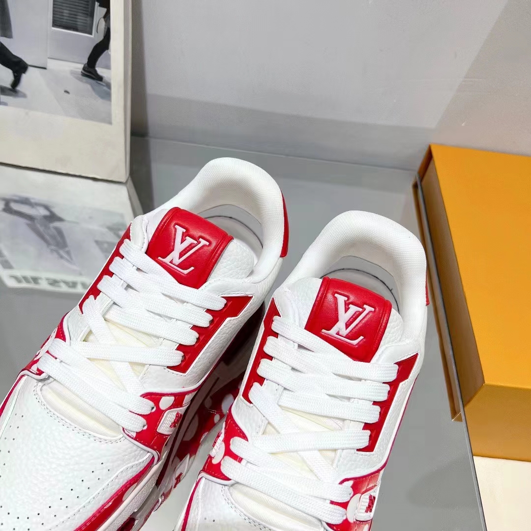 Louis Vuitton LV Unisex LV x YK LV Trainer Sneaker Red Calf Leather Rubber (8)