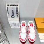 Louis Vuitton LV Unisex LV x YK LV Trainer Sneaker Red Calf Leather Rubber - Image 4