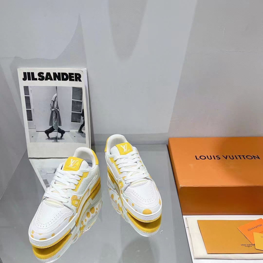 Louis Vuitton LV Unisex LV x YK LV Trainer Sneaker Yellow Calf Leather Rubber (8)