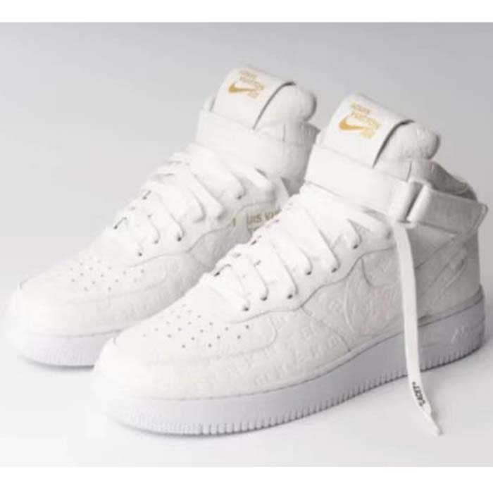Louis Vuitton LV Unisex Nike Air Force 1 Sneaker Monogram Embossed White Calf Leather