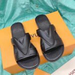 Louis Vuitton LV Unisex Oasis Mule Black Grained Calf Leather Rubber Outsole - Image 3