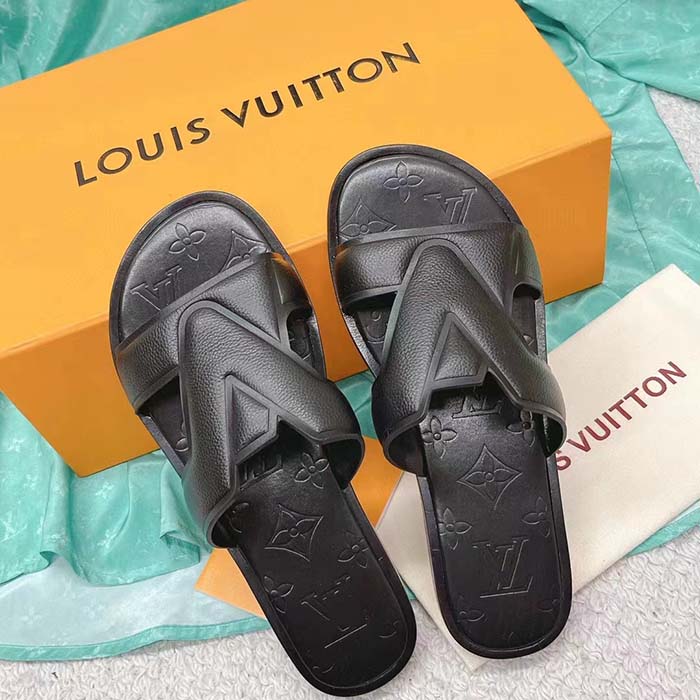 Louis Vuitton LV Unisex Oasis Mule Black Grained Calf Leather Rubber Outsole (7)