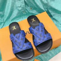 Louis Vuitton LV Unisex Oasis Mule Blue Monogram Grained Calf Leather Rubber (1)