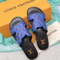 Louis Vuitton LV Unisex Oasis Mule Blue Monogram Grained Calf Leather Rubber (1)