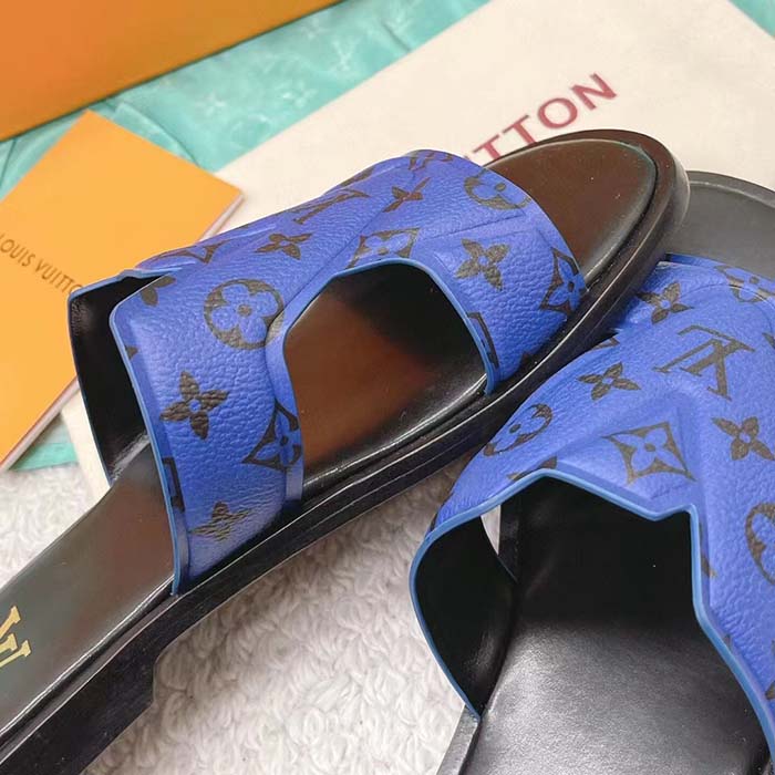 Louis Vuitton LV Unisex Oasis Mule Blue Monogram Grained Calf Leather Rubber (8)