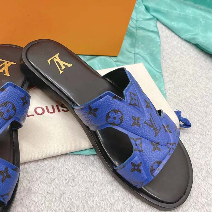 Louis Vuitton LV Unisex Oasis Mule Blue Monogram Grained Calf Leather Rubber (9)