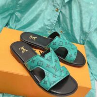 Louis Vuitton LV Unisex Oasis Mule Eclipse Green Monogram Grained Calf Leather Rubber (6)