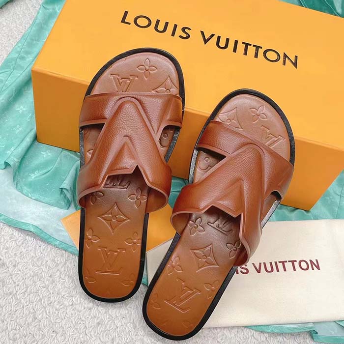 Louis Vuitton LV Unisex Oasis Mule Moka Brown Grained Calf Leather Rubber Outsole (6)