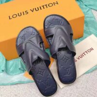 Louis Vuitton LV Unisex Oasis Mule Navy Blue Grained Calf Leather Rubber Outsole (1)