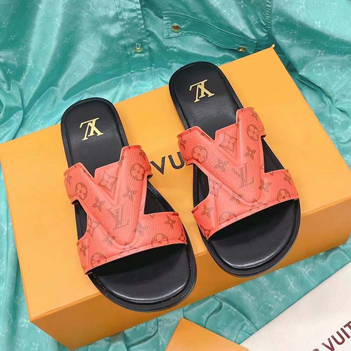 Louis Vuitton LV Unisex Oasis Mule Orange Monogram Grained Calf Leather Rubber (10)