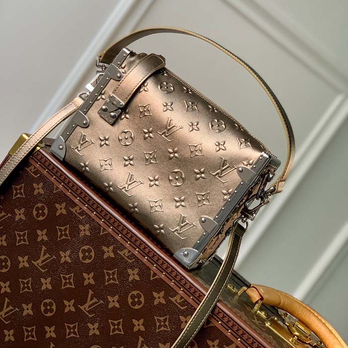 Louis Vuitton LV Unisex Side Trunk Handbag Light Gold Calfskin (1)