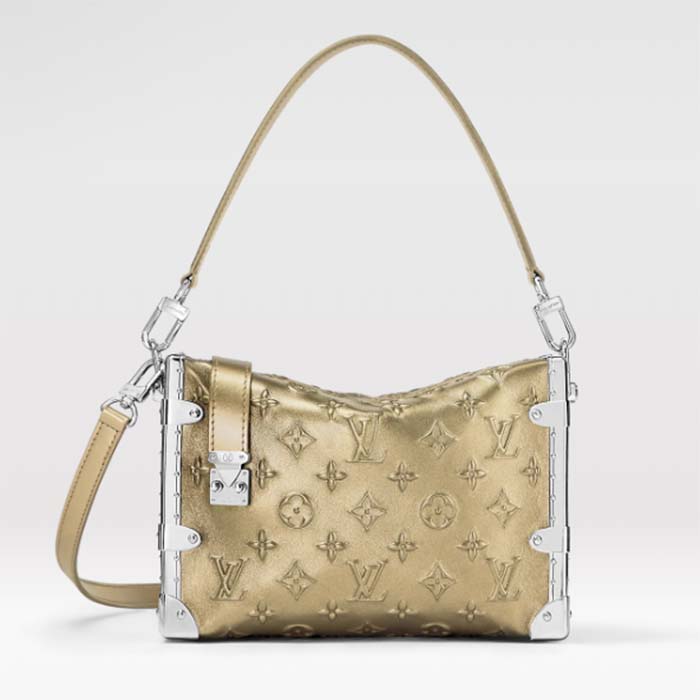 Louis Vuitton LV Unisex Side Trunk Handbag Light Gold Calfskin