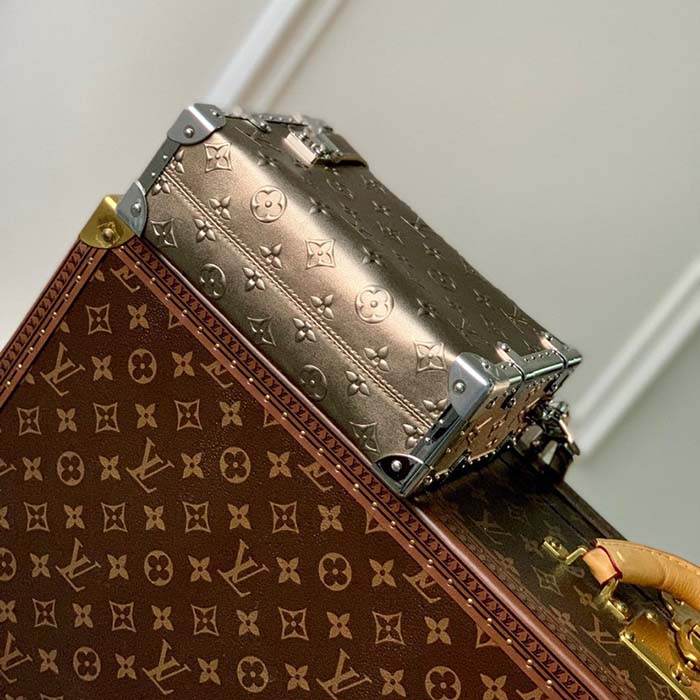 Louis Vuitton LV Unisex Side Trunk Handbag Light Gold Calfskin (3)