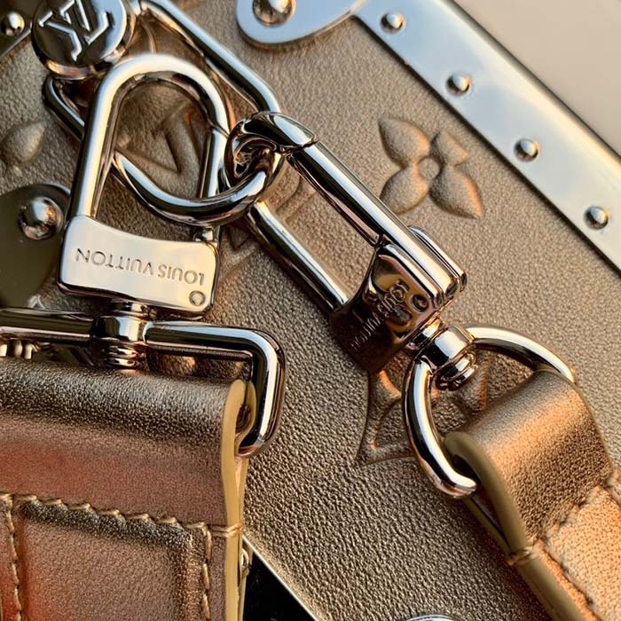 Louis Vuitton LV Unisex Side Trunk Handbag Light Gold Calfskin (5)