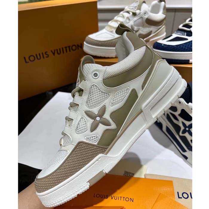 Louis Vuitton LV Unisex Skate Sneaker Beige Mix Materials Double Laces Rubber (11)