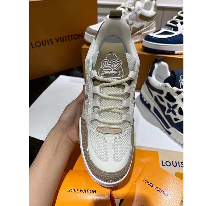 Louis Vuitton LV Unisex Skate Sneaker Beige Mix Materials Double Laces Rubber (5)