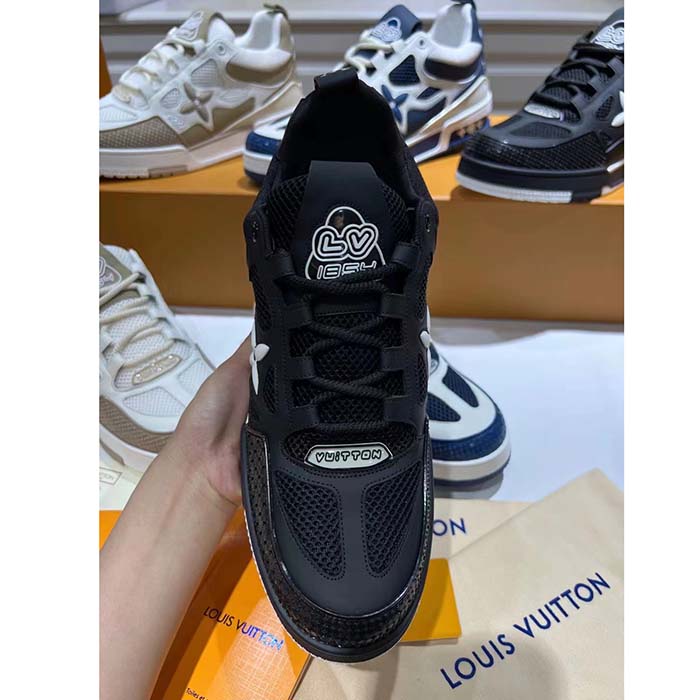 Louis Vuitton LV Unisex Skate Sneaker Black Mix Materials Double Laces Rubber (7)