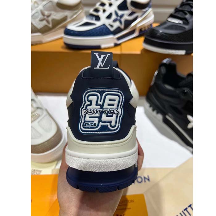 Louis Vuitton LV Unisex Skate Sneaker Navy Blue Mix Materials Double Laces Rubber (10)