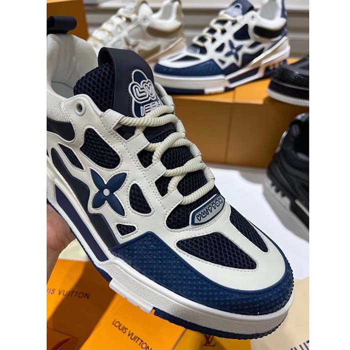 Louis Vuitton LV Unisex Skate Sneaker Navy Blue Mix Materials Double Laces Rubber (8)