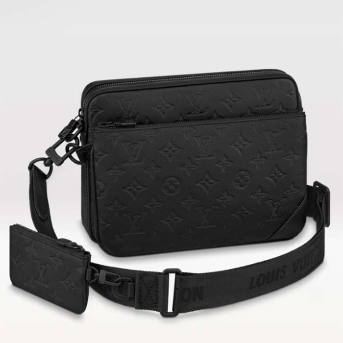 Louis Vuitton LV Unisex Trio Messenger Bag Black Calf Leather Cowhide