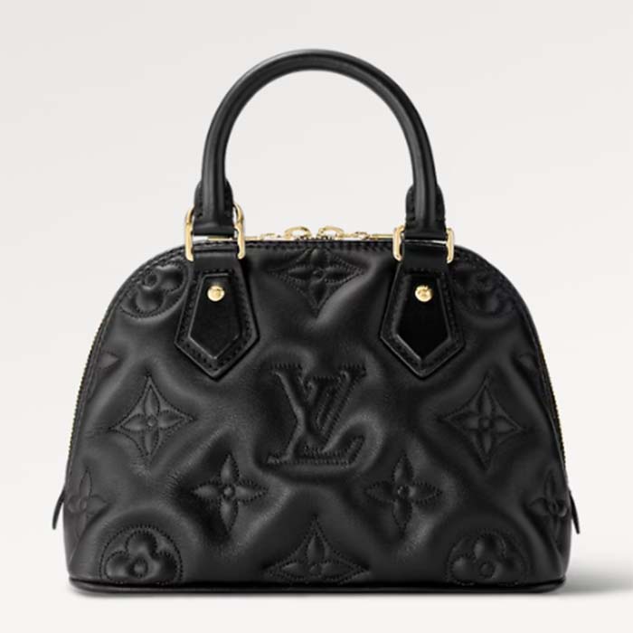 Louis Vuitton LV Women Alma BB Handbag Black Quilted Embroidered Smooth Calf Leather