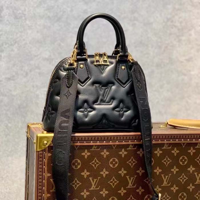 Louis Vuitton LV Women Alma BB Handbag Black Quilted Embroidered Smooth Calf Leather (8)