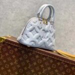 Louis Vuitton LV Women Alma BB Handbag Blue Quilted Embroidered Smooth Calf Leather - Image 5