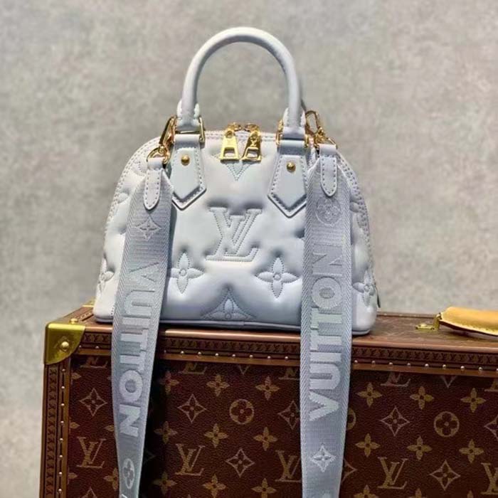 Louis Vuitton LV Women Alma BB Handbag Blue Quilted Embroidered Smooth Calf Leather (14)