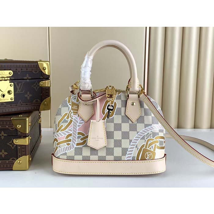 Louis Vuitton LV Women Alma BB Handbag Damier Azur Coated Canvas Cowhide Leather (1)