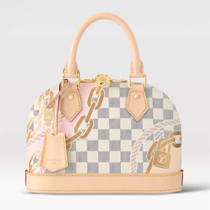Louis Vuitton LV Women Alma BB Handbag Damier Azur Coated Canvas Cowhide Leather