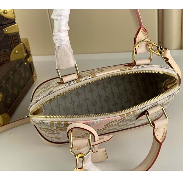 Louis Vuitton LV Women Alma BB Handbag Damier Azur Coated Canvas Cowhide Leather (8)