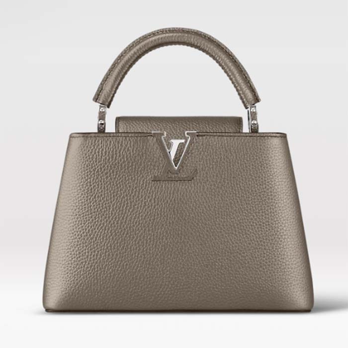 Louis Vuitton LV Women Capucines BB Hand Bag Etain Metallic Gray Taurillon Leather