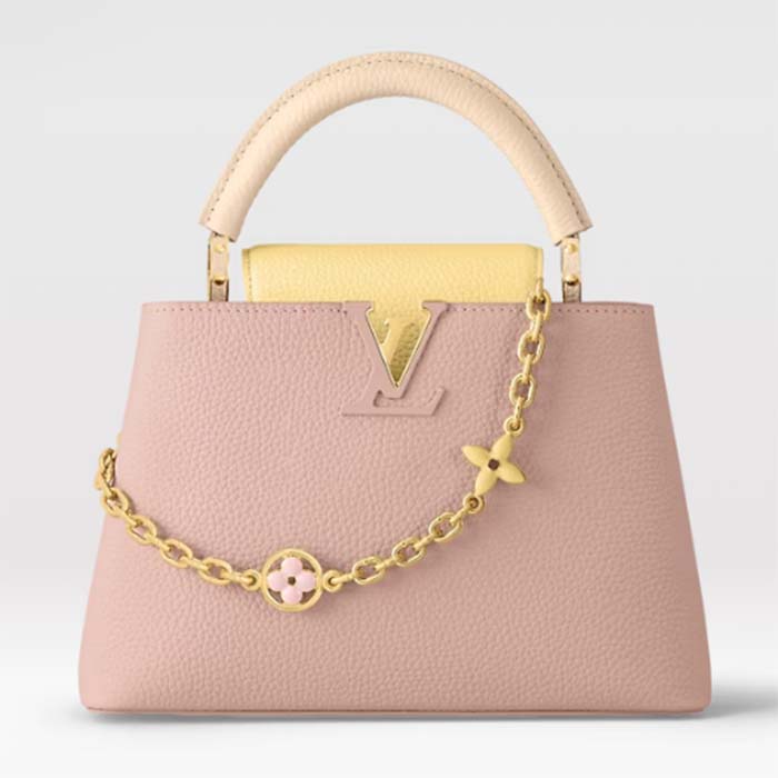 Louis Vuitton LV Women Capucines BB Handbag Beige Pink Taurillon Leather