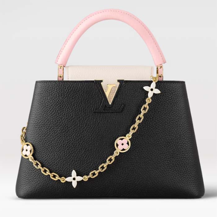 Louis Vuitton LV Women Capucines MM Handbag Black Pink Taurillon Leather