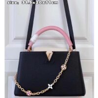 Louis Vuitton LV Women Capucines MM Handbag Black Pink Taurillon Leather (1)