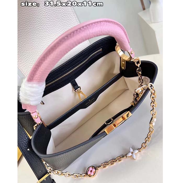 Louis Vuitton LV Women Capucines MM Handbag Black Pink Taurillon Leather (2)