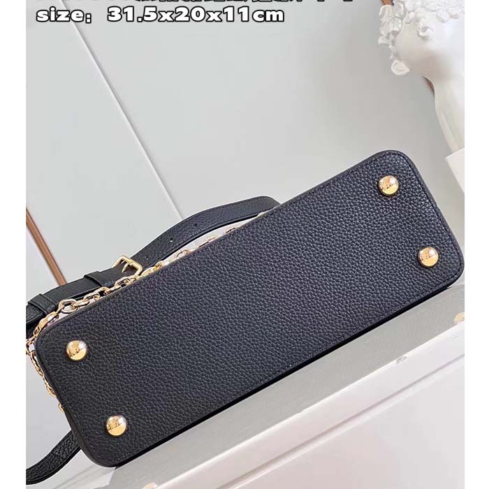 Louis Vuitton LV Women Capucines MM Handbag Black Pink Taurillon Leather (3)