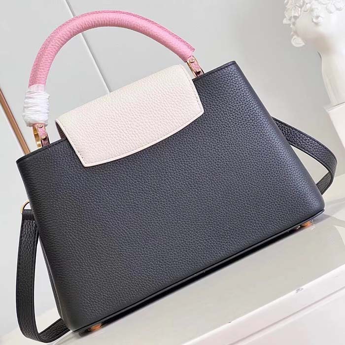 Louis Vuitton LV Women Capucines MM Handbag Black Pink Taurillon Leather (5)