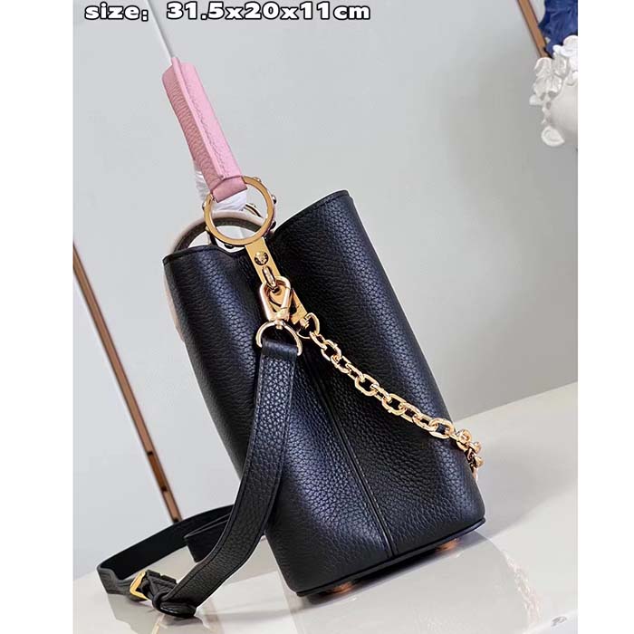 Louis Vuitton LV Women Capucines MM Handbag Black Pink Taurillon Leather (6)