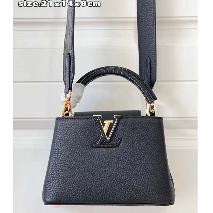 Louis Vuitton LV Women Capucines Mini Handbag Black Taurillon Cowhide Leather (1)