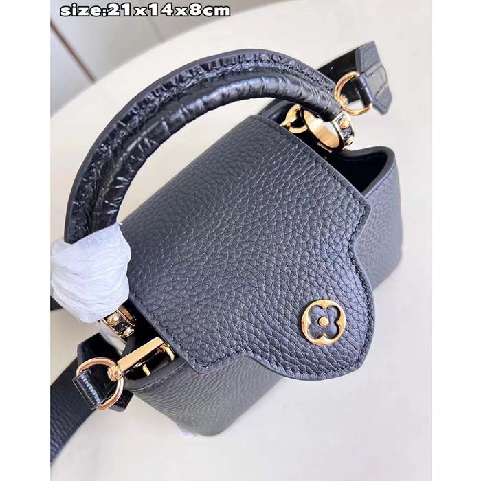 Louis Vuitton LV Women Capucines Mini Handbag Black Taurillon Cowhide Leather (12)