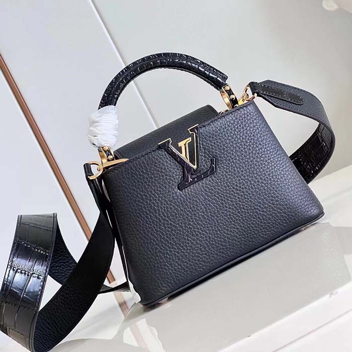 Louis Vuitton LV Women Capucines Mini Handbag Black Taurillon Cowhide Leather (14)