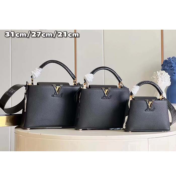 Louis Vuitton LV Women Capucines Mini Handbag Black Taurillon Cowhide Leather (15)