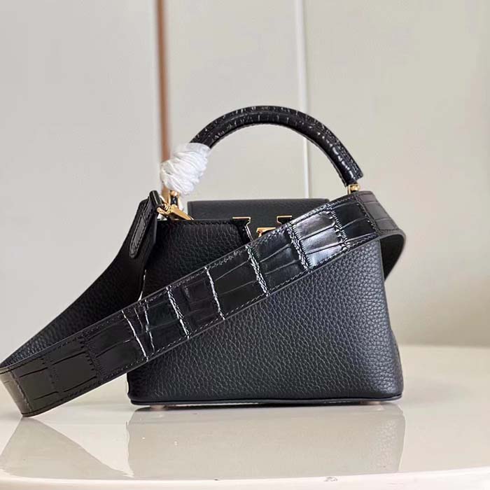 Louis Vuitton LV Women Capucines Mini Handbag Black Taurillon Cowhide Leather (3)
