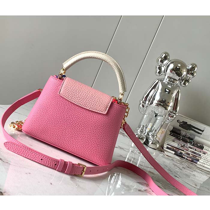 Louis Vuitton LV Women Capucines Mini Handbag Rose Chamallow Pink Taurillon Leather (4)