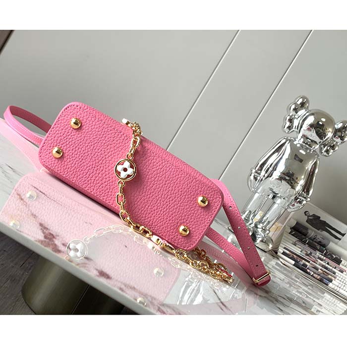 Louis Vuitton LV Women Capucines Mini Handbag Rose Chamallow Pink Taurillon Leather (5)