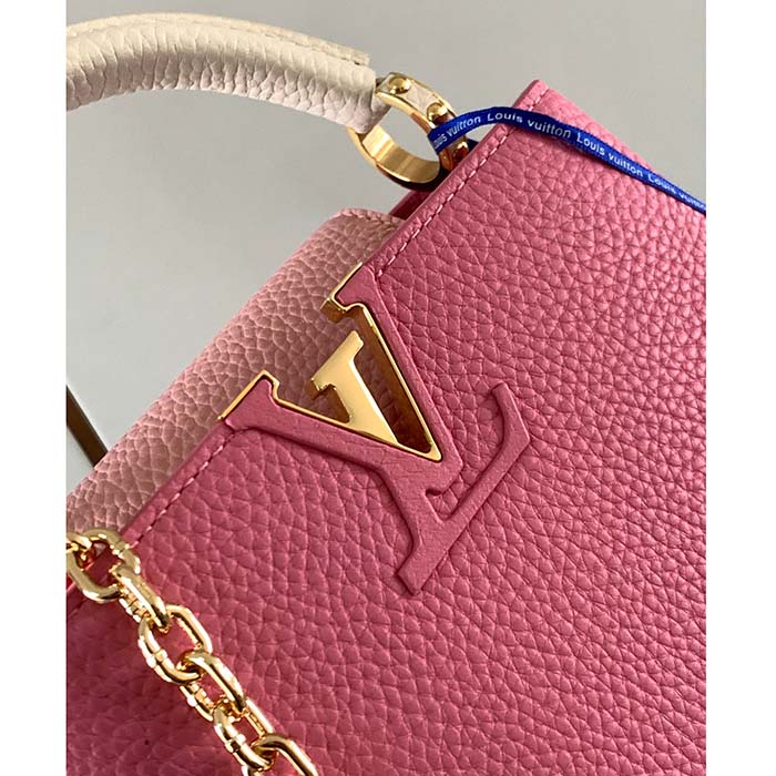 Louis Vuitton LV Women Capucines Mini Handbag Rose Chamallow Pink Taurillon Leather (6)