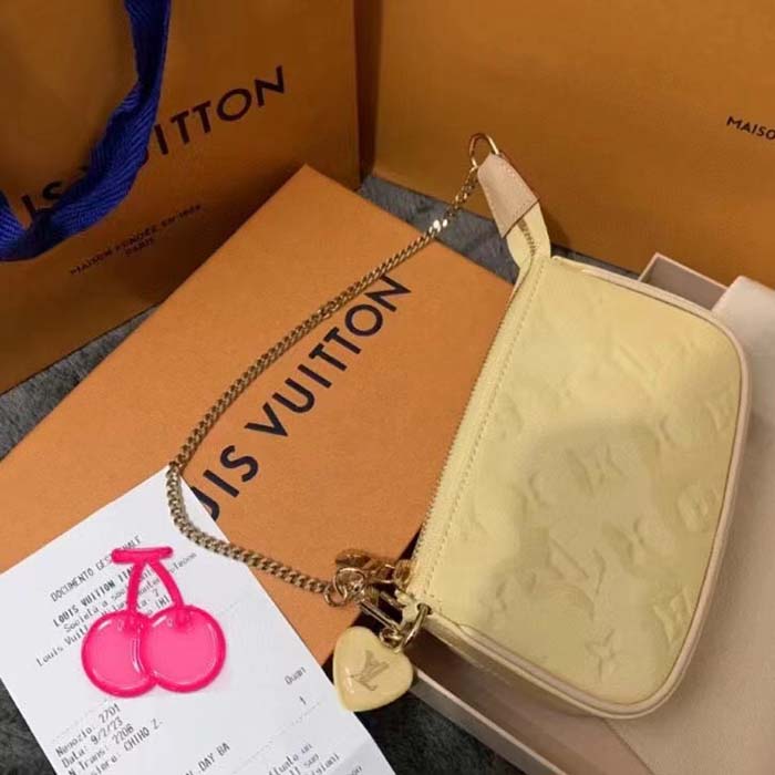 Louis Vuitton LV Women Multi Pochette Accessoires Yellow Monogram Vernis Embossed Patent Calf (4)