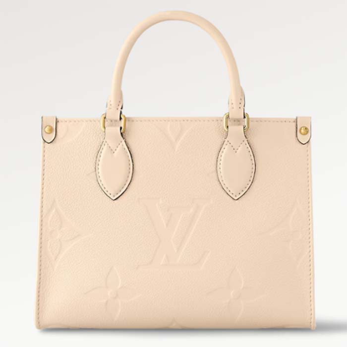 Louis Vuitton LV Women Onthego PM Tote Crème Beige Embossed Grained Cowhide Leather