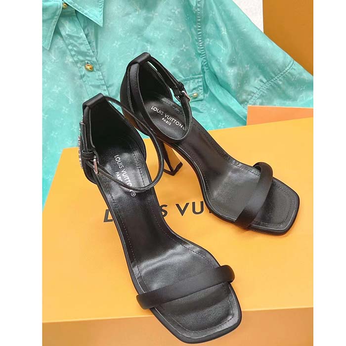 Louis Vuitton LV Women Sparkle Sandal Black Lambskin Leather Outsole 9.5 Cm Heel (4)
